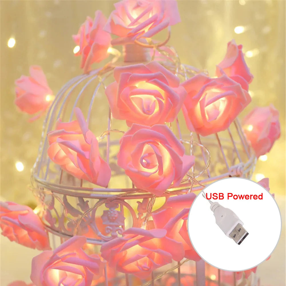 Rose Flower LED String Fairy Light Red Pink Warm Blue RGB Wedding Christmas Party Decoration 1.5m 3m 6m 10m 5V USB/Battery Power
