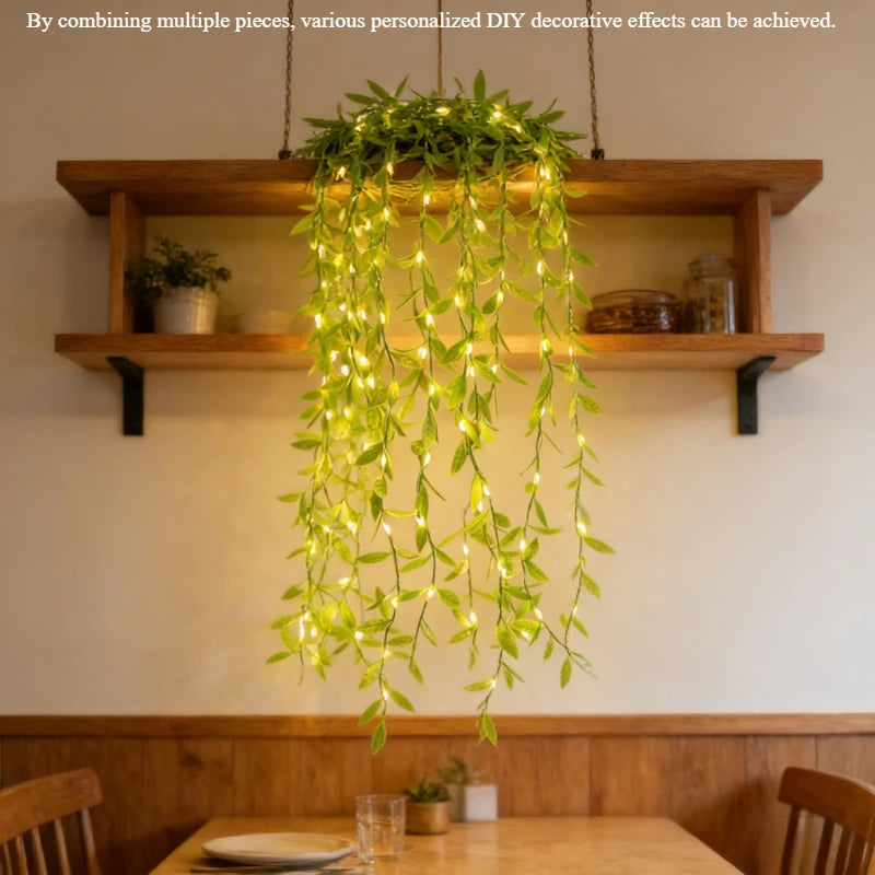2M 20LED Willow Curtain Copper Wire String Light Imitation Leaf Battery Box Powered Constant Brightness Decorative Light String