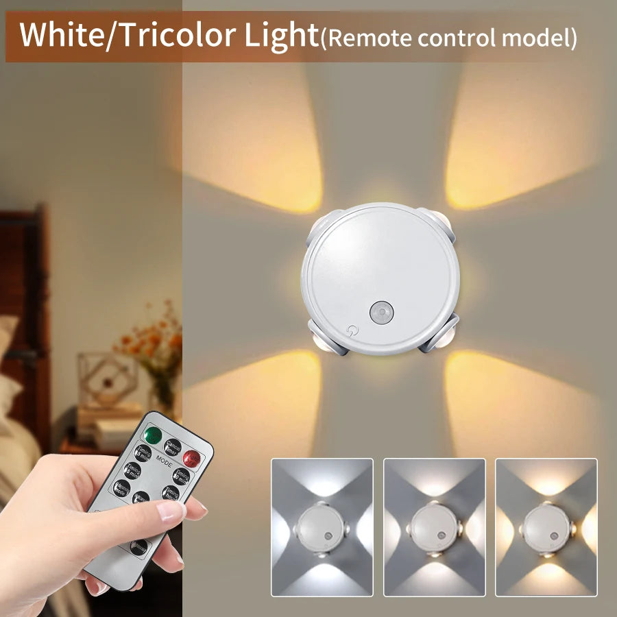 3 Colors/RGB Cat Eye Wall Lamp Motion Sensor Rechargeable 4-Headed Night Light Magnetic Ambient Light for Bedside Closet Bedroom