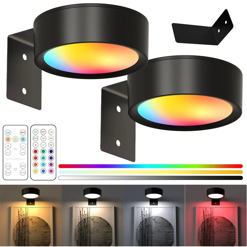 1/2pcs Picture Lights LED Magnetic Art Display Light Battery Operated Magnetic Dimmable Painting Spotlight w/ 13 Lighting Modes