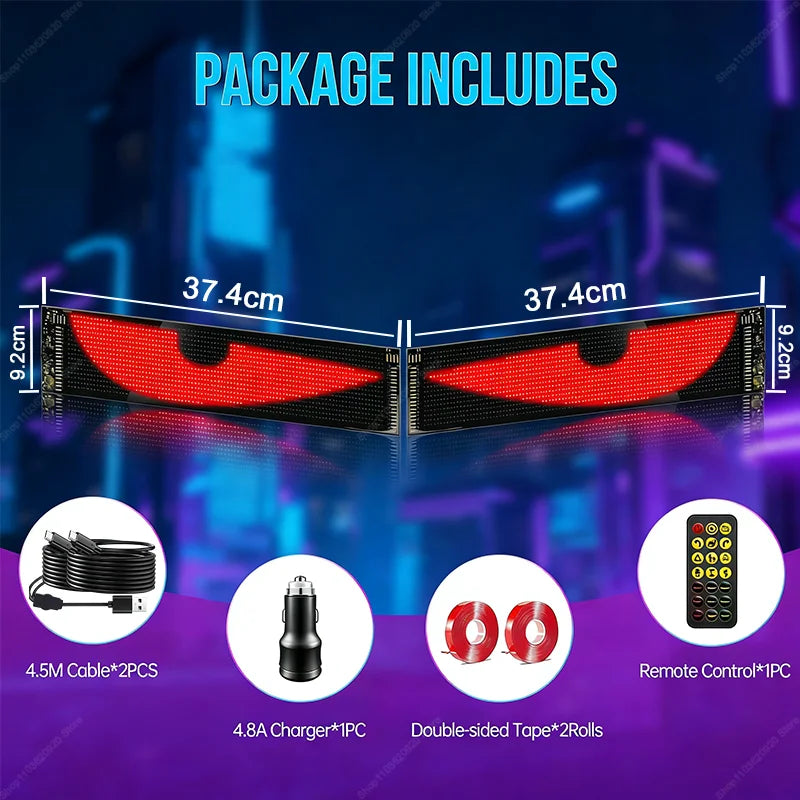 USB LED Devil Eye Dynamic Windshield Display for Cars Truck Animated Blinking Demon Eyes Front and Rear Windshield Dynamic Light