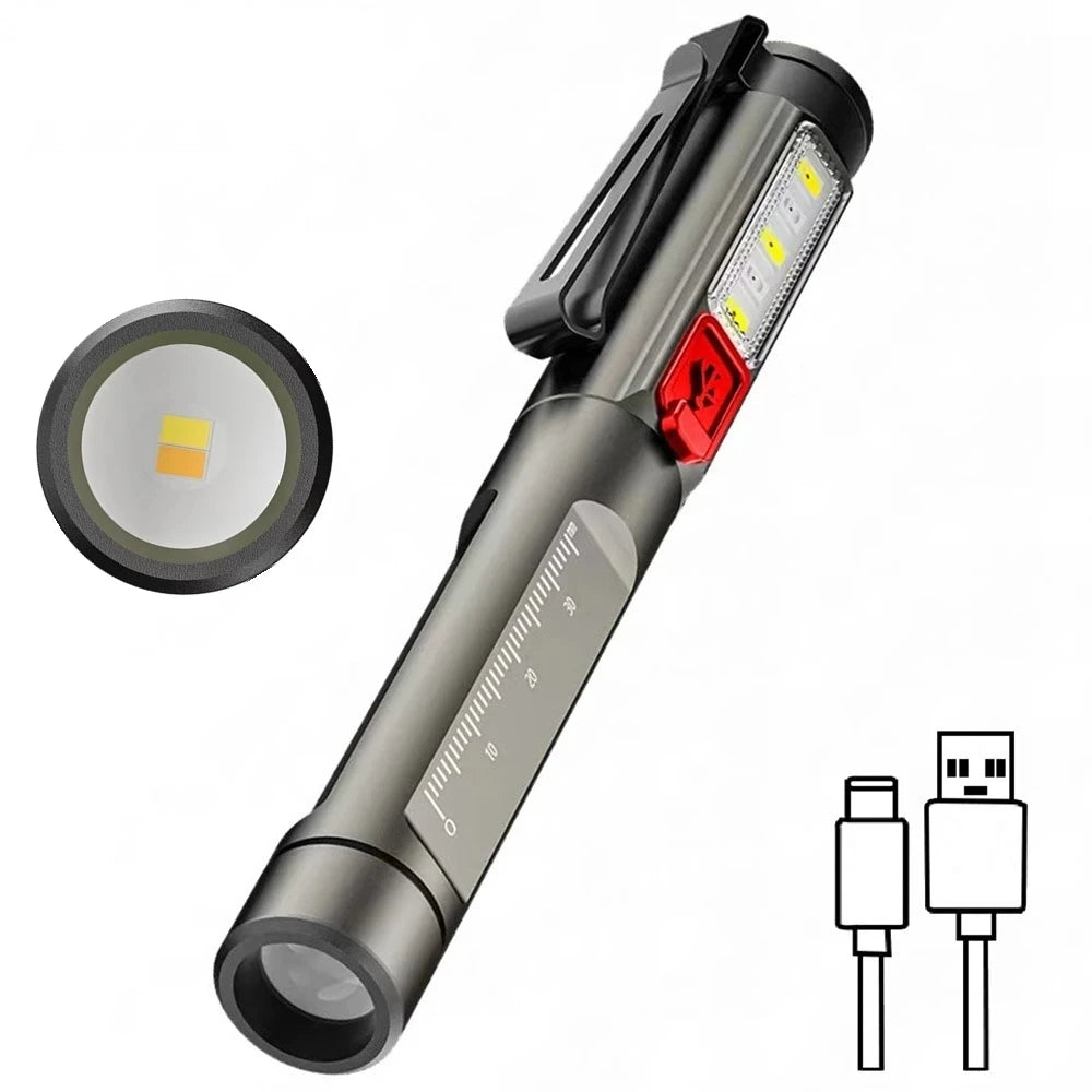 2in 1 Pen Light White Warm Led Eye/Mouth Check Penlight USB Rechargeable Work Camping Hiking Travel Pocket Lighting Flashlight