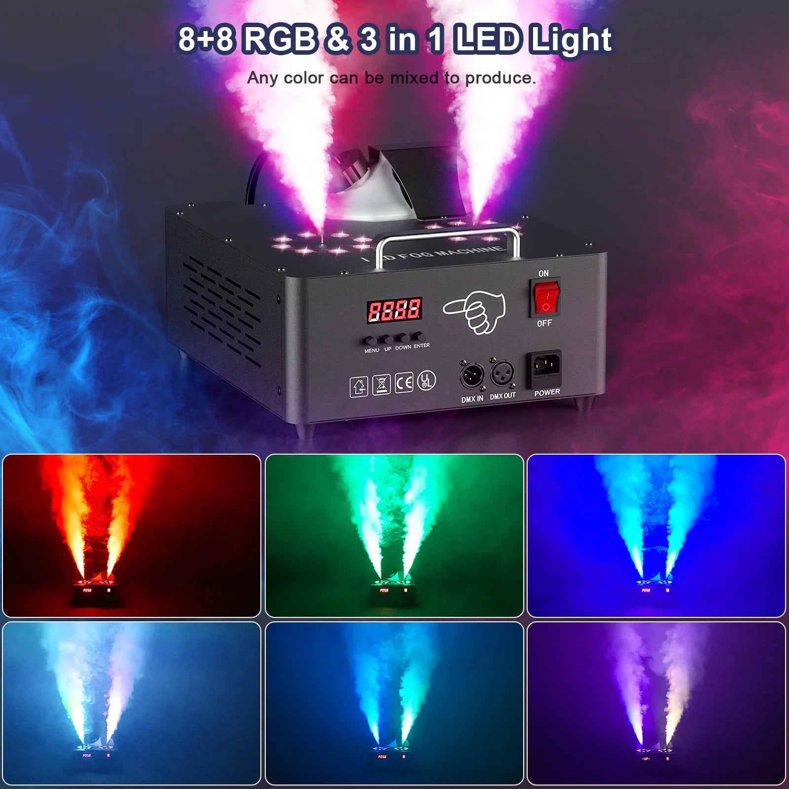 U'King 2000W Double-tube Adjustable Fog Machine 3IN1 RGB LED Colorful Stage Spray Smoke Machine for DJ Show Wedding