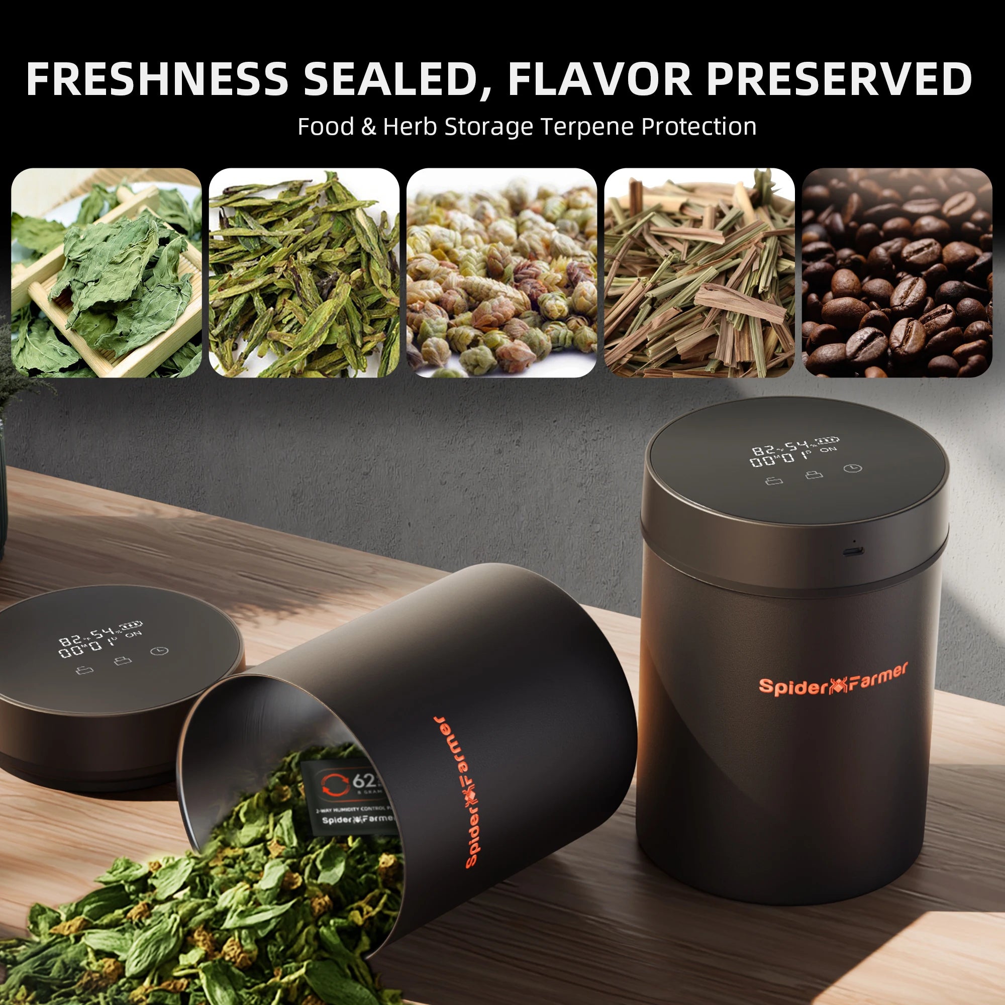 Spider Farmer 2L Smart Vacuum Sealing Jar Airtight Intelligent Control Lid-Spices, Herbs, Coffee Beans Preservation Container
