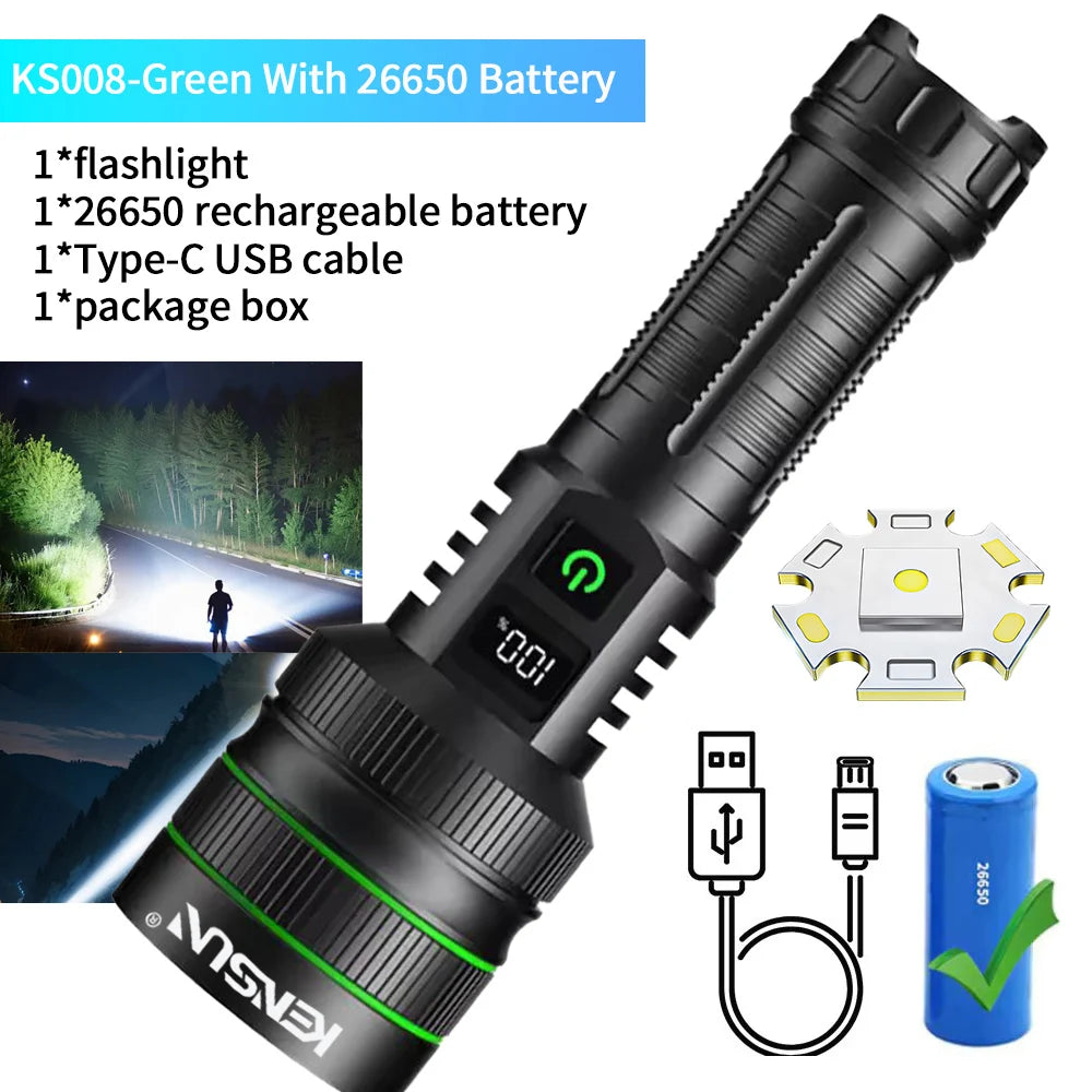 High Power Strong Light LED Flashlight Super Bright Long Range Tactical Torch Powerful USB Rechargeable Lantern Fishing Outdoor