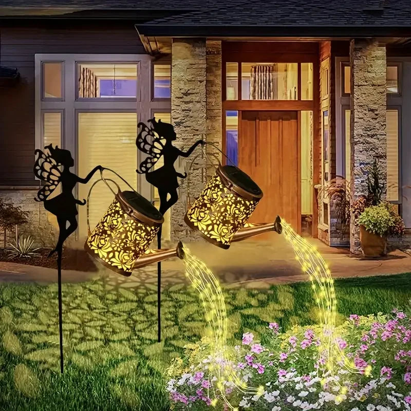 Solar Fairy Watering Can Lights Vintage Metal Garden Decor Outdoor Solar Hanging Kettle Light Waterproof  Villa Yard Decoration