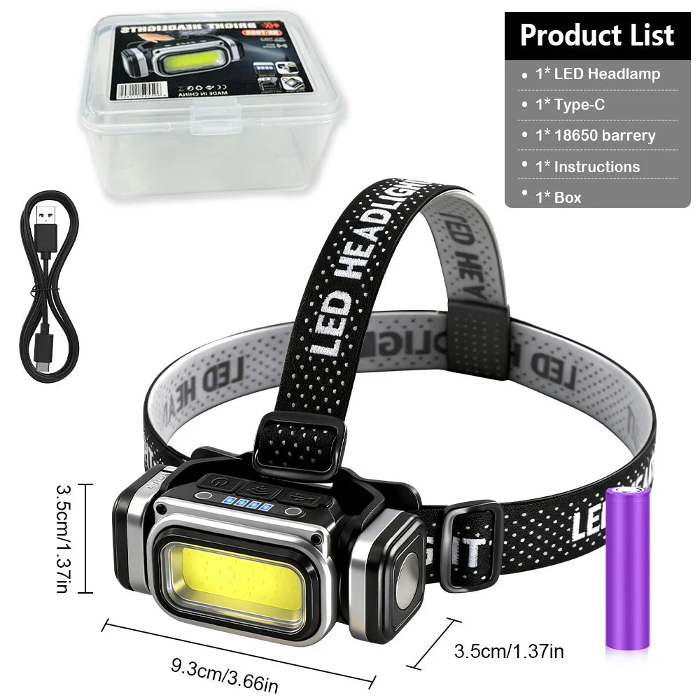 Super Bright Headlamp Motion Sensor Headlight 18650 EDC Head Led Lights Rechargeable Torch Red Light for Camping Running Fishing