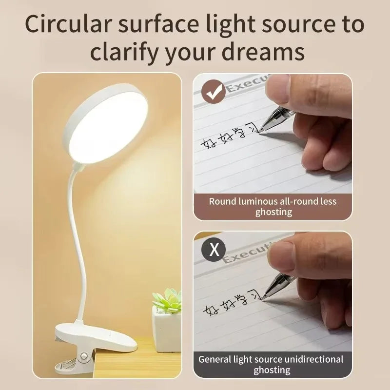 Folding Clamp Led Table Lamp Rechargeable Night Light Study Stand Read Lamp Touch 3 Modes Dimming Eye Protection Light
