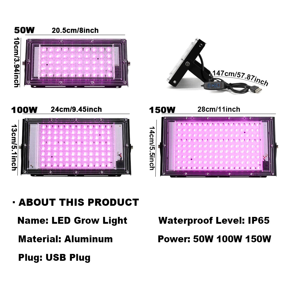 50W 100W 150W LED Grow Light 220V Outdoor LED Floodlight Full Spectrum LED Plant Growth Lamp LED Spotlight Projector Streetlight