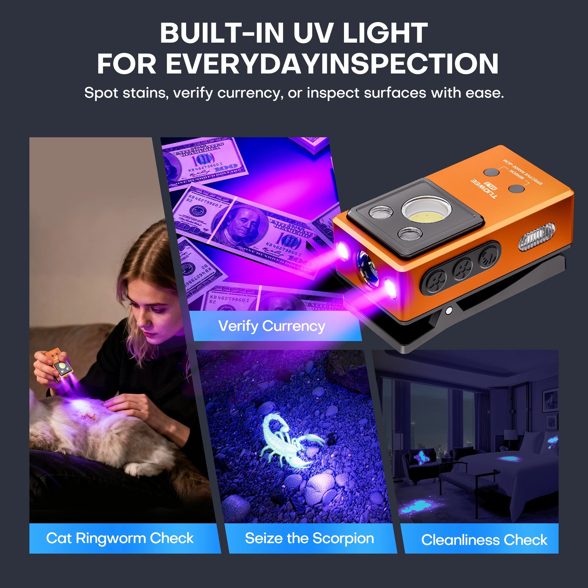 Multi‑Source EDC Magnetic Flashlight Gesture Control Rechargeable Clip Torch UV Black Light RGB Ambient Light Waterproof for Camping Pet Inspection Repair