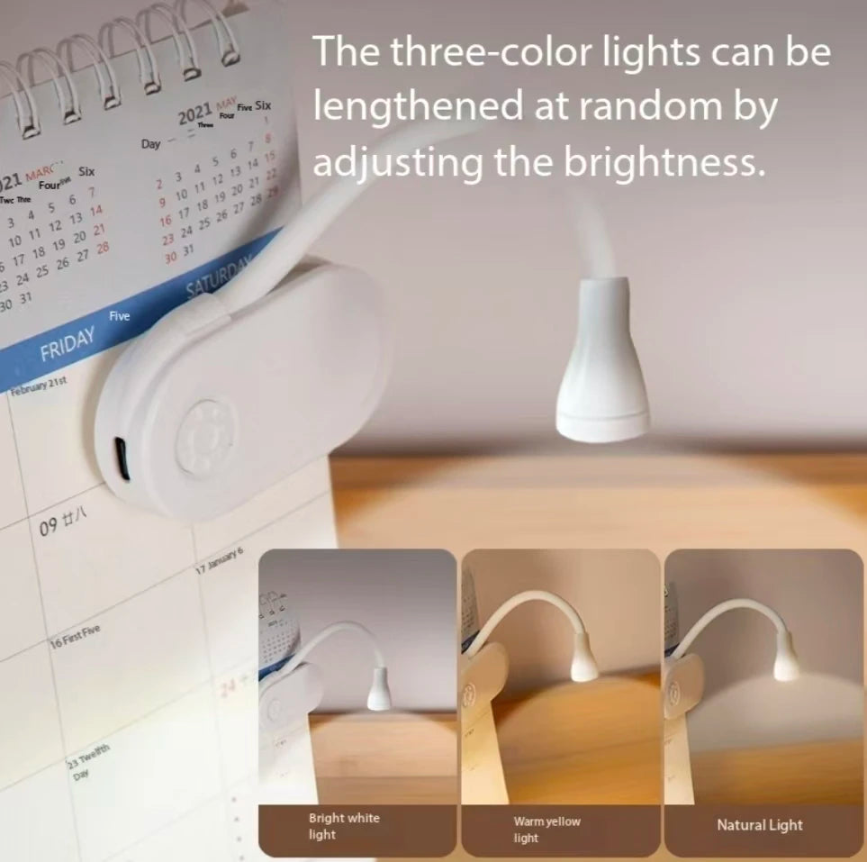 Mini LED Book Night Light Adjustable Clip 360° Flip Study Eye Protection Lamp Rechargeable 3 Color for Travel Bedroom Reading
