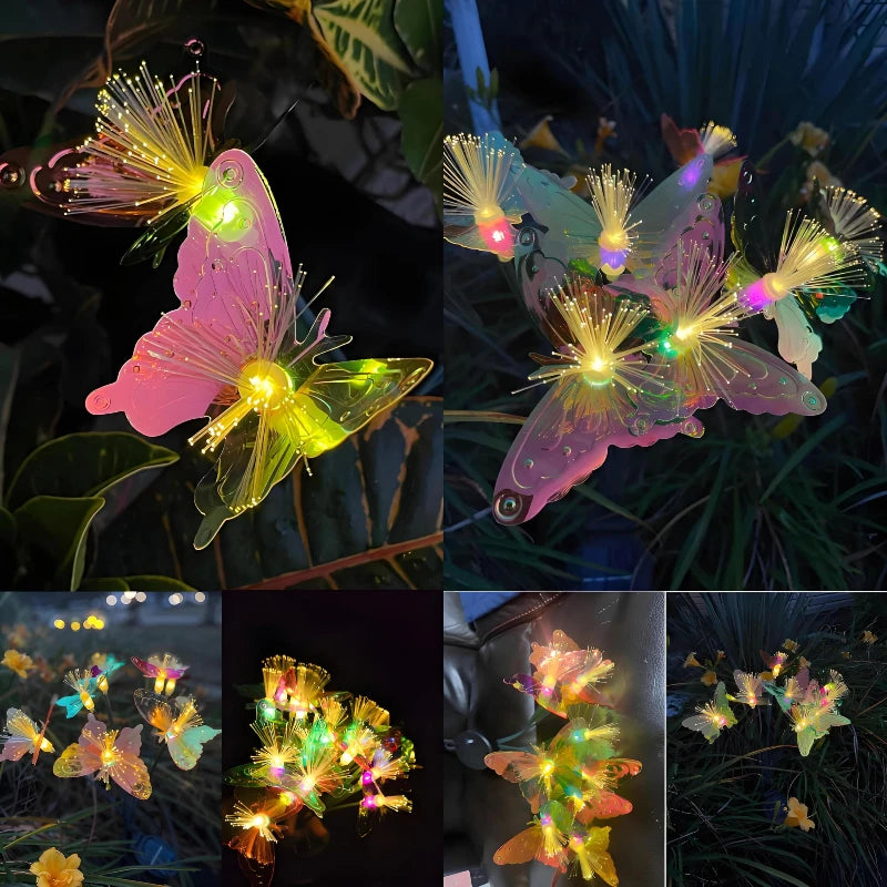 6LEDs Solar-Powered Butterfly Fiber Optic Light - Waterproof Rechargeable Outdoor Garden Decor for Lawn, Yard, and Landscape