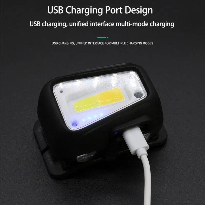 COB LED Sensor Headlight Camping Fishing Headlamp Built-in Battery USB Rechargeable Super Bright Work Lights Head Torch Lamp