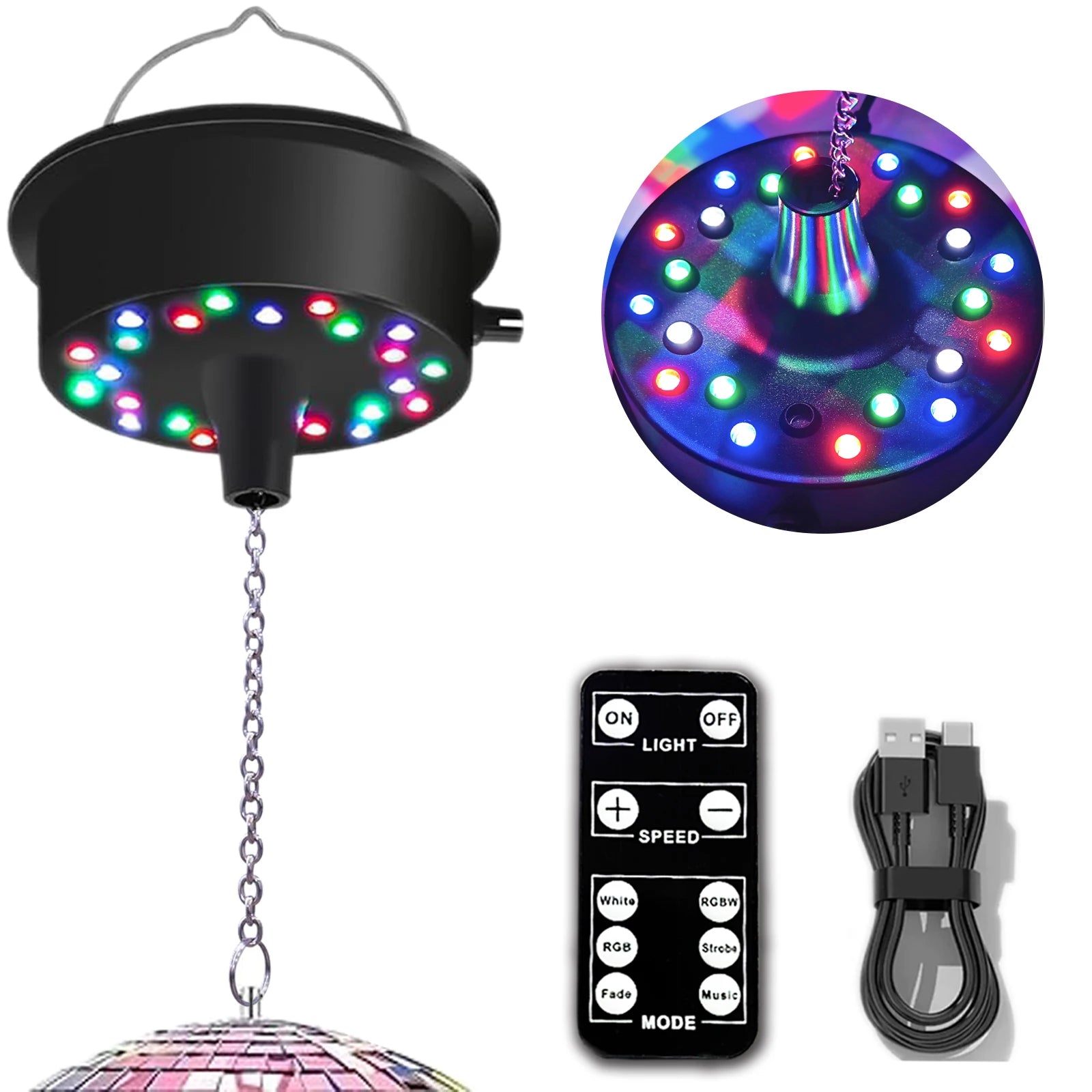 Mirrors Ball Motor with Remote, 5-10 RPM Disco Ball Adjustable Spinner with 23 RGBW LED Rotator with Multi Light Mode