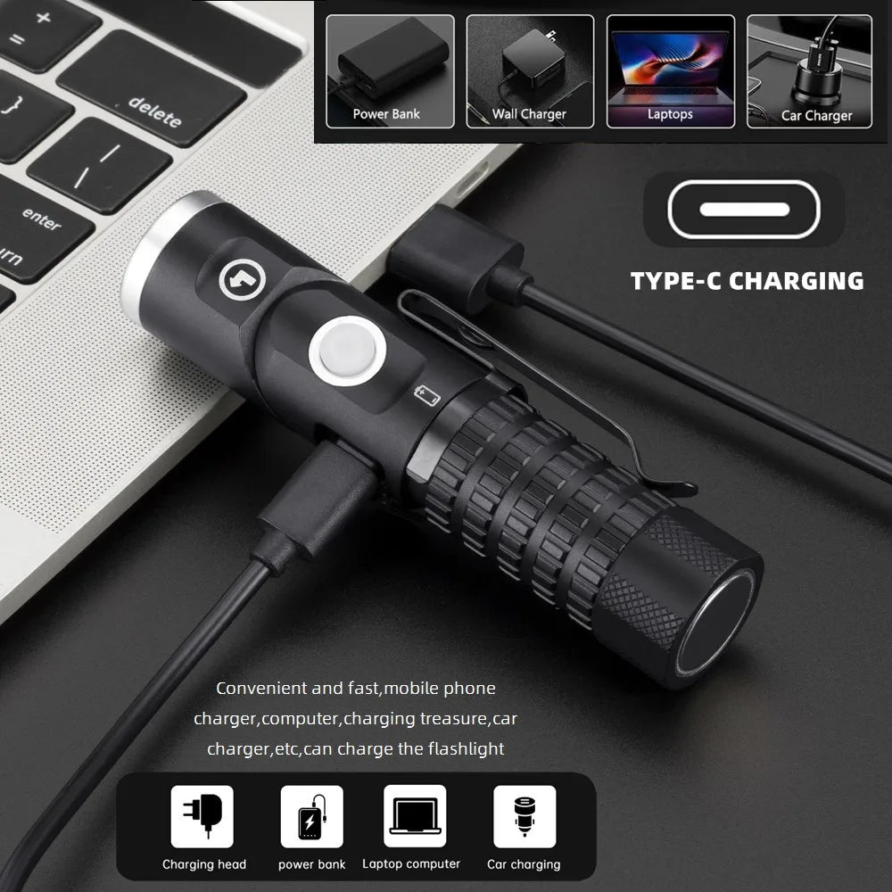 Magnetic P8 Led Flashlight 90° Twist Swivel Head Super Bright Camping Lamp Outdoors Working Hiking Emergency EDC Tactical Torch