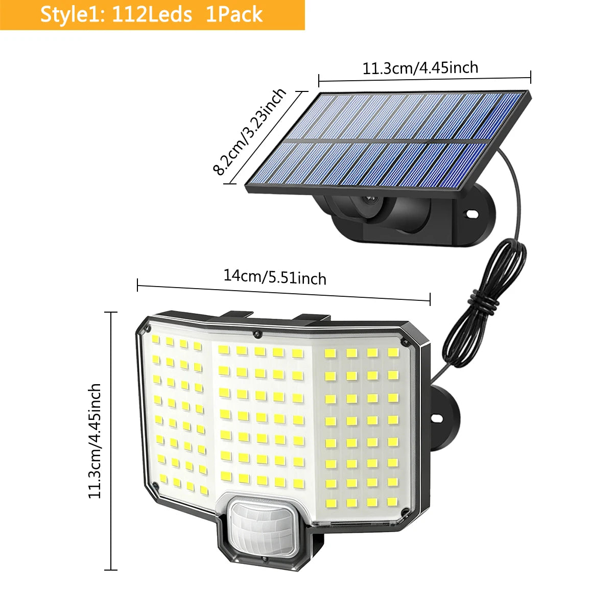 Super Bright Solar Light Outdoor Wall Lamp 112LED Single Sensor Head IP65 Waterproof 3 Mode Auto On Off For Garden Yard Door