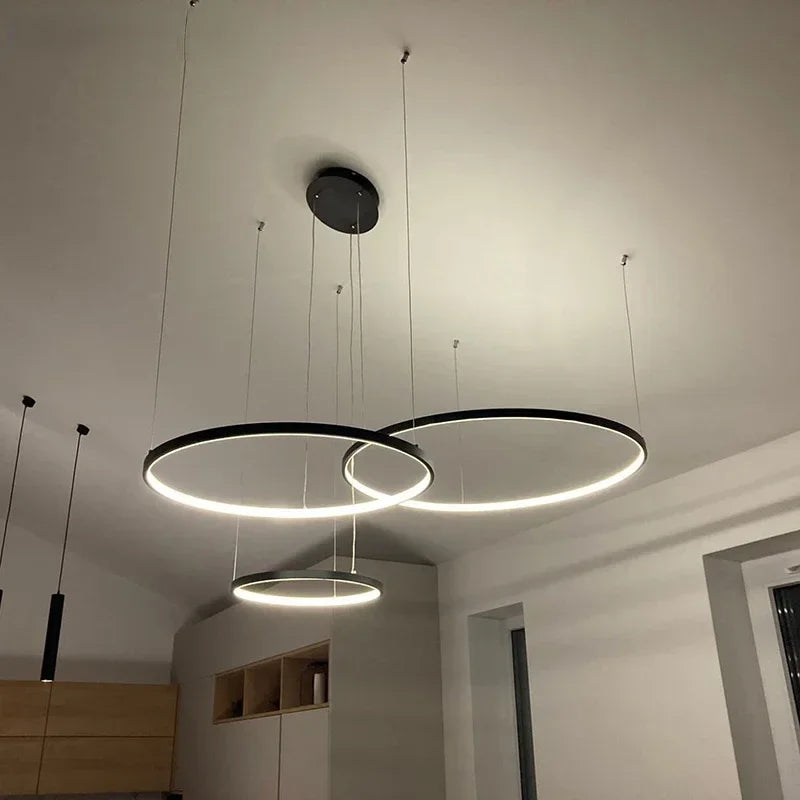 Led Chandelier Black Rings Ceiling Mount Chandelier Lighting for Living room Dining room Kitchen Luminaires