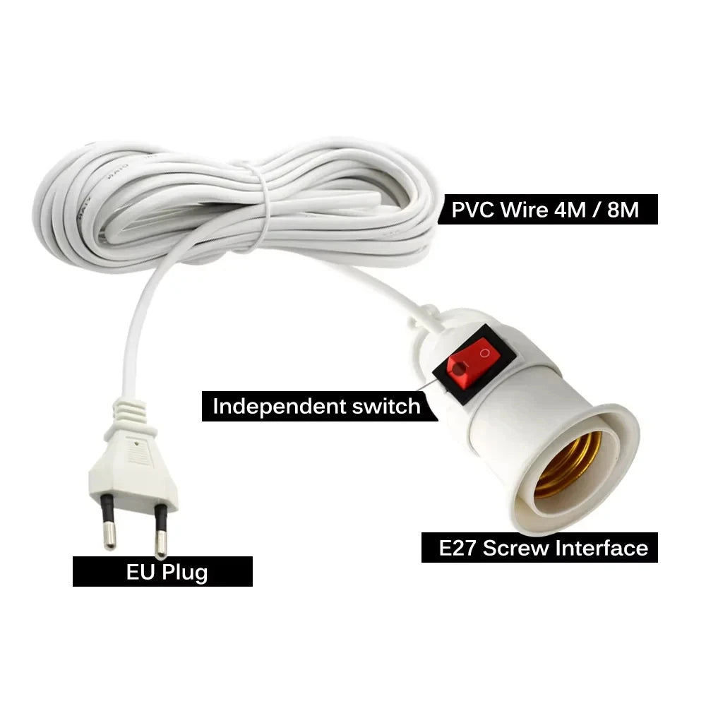 5/10m Lamp Bases Universal With Switch Led Bulb Socket Adapter E27 Screw Lamp Holder Accessories Tools Two Plugs Suspension