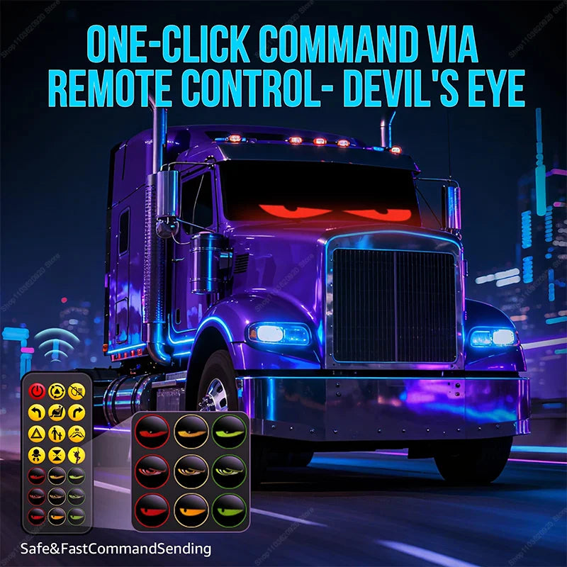 USB LED Devil Eye Dynamic Windshield Display for Cars Truck Animated Blinking Demon Eyes Front and Rear Windshield Dynamic Light