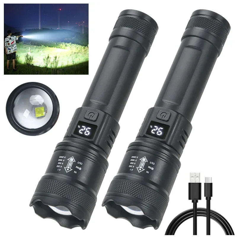 Powerful Led Strong Light Flashlights USB Rechargeable Tactical Zoom Torch  with Built-in Battery Camping Hunting Lantern
