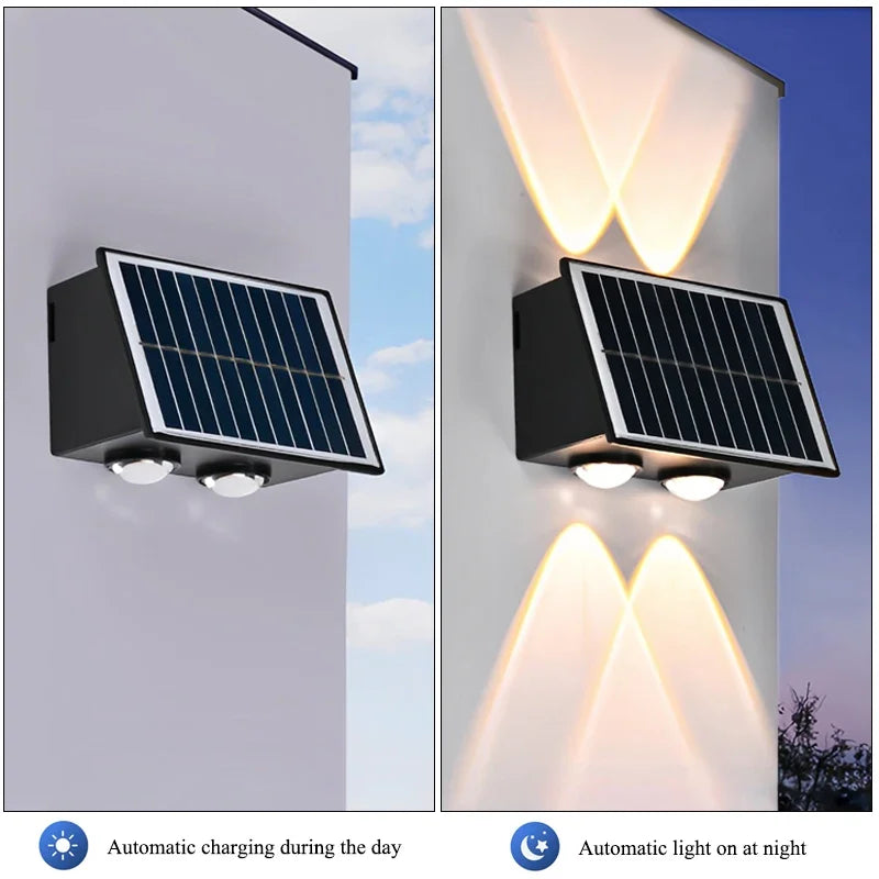 Modern Outdoor Solar Wall Lamp Waterproof IP65 Upper and Lower Lighting Exterior Wall Lamp Garden Balcony Corridor LED Wall Lamp