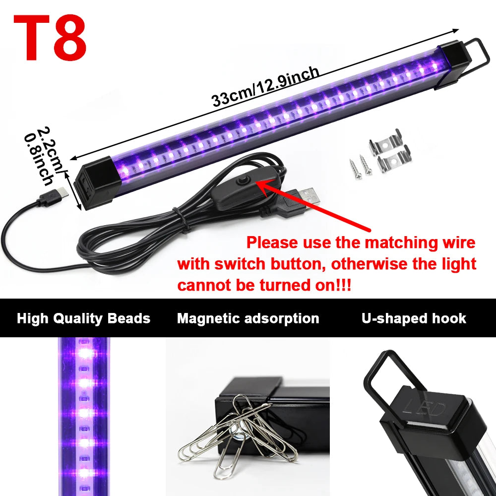 Black Light UV T5 T8 Tube 5V 6W Ultraviolet Lamp Bulb 395nm Blacklight Bar for Money Detector Halloween Party Disco Decor