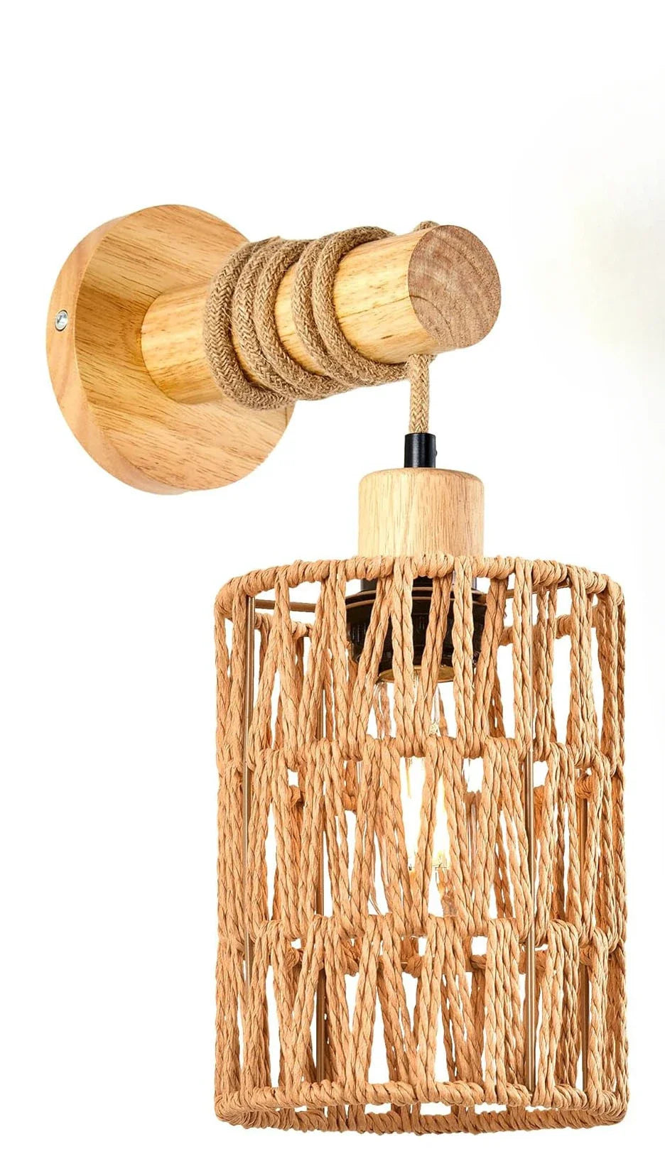 Hemp Rope Cylindrical Style Wall Lights Popular Style Led Rattan Wall Lampshade for Bedroom Hotel Decoration Lighting Fixture