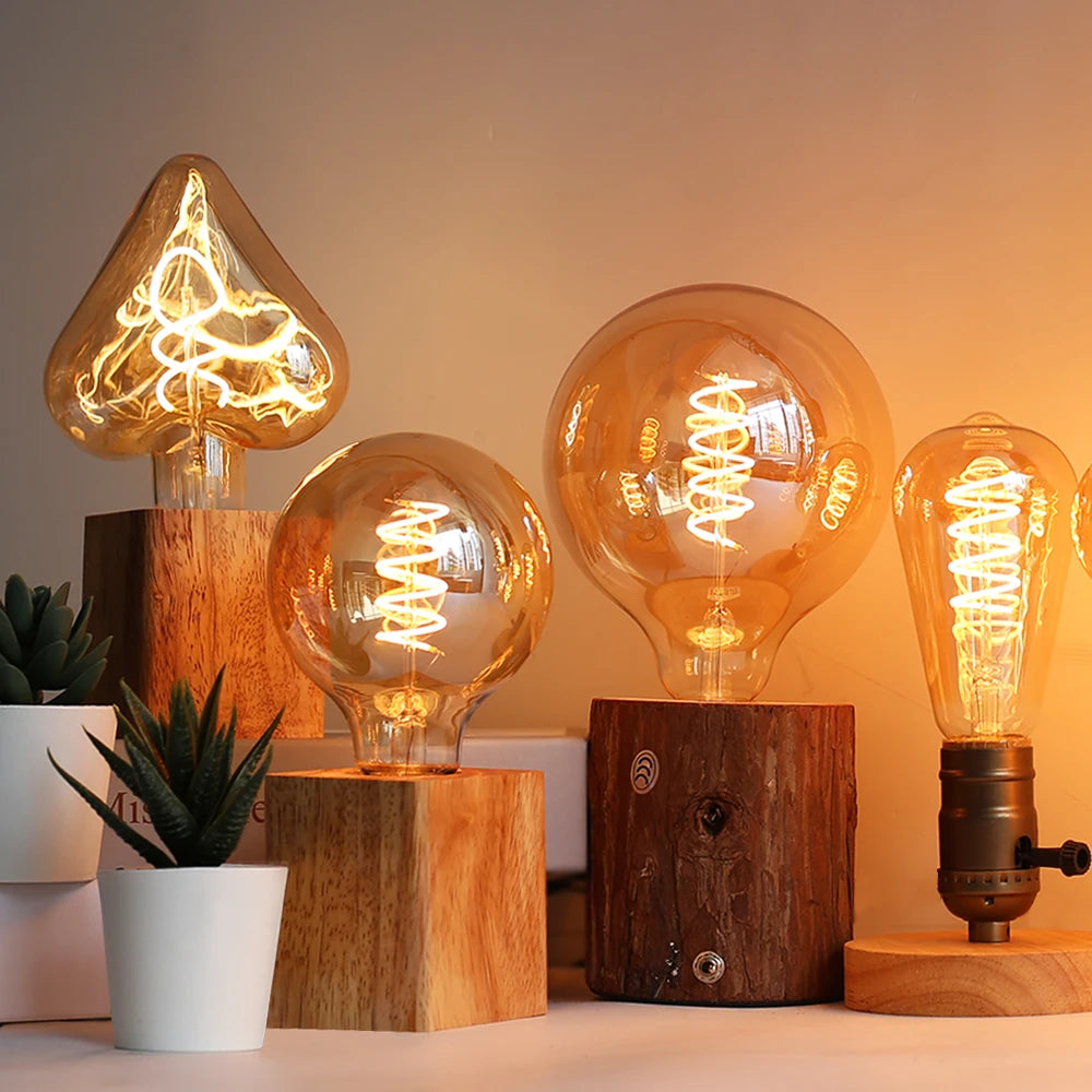 E27 LED Filament Light Bulb 220V 4W A60 ST64 T45 T185 G80 G95 G125 Retro Vintage Ampoules LED Edison Lamp Spiral Bulb For Home