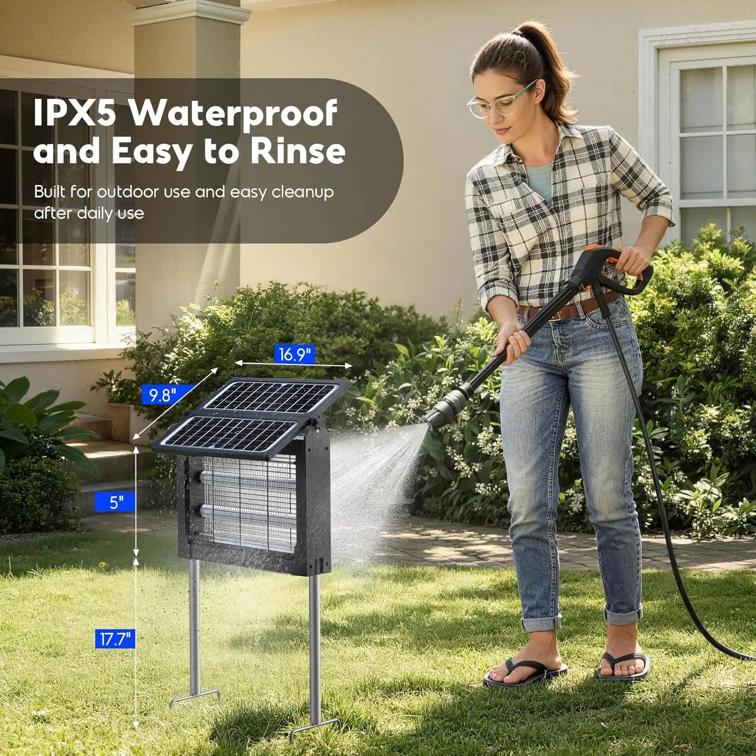 Solar Bug Zapper Outdoor, 4500V Electric Mosquito Zapper with Dual Solar Panels & USB Charging, IPX5 Waterproof Fly Trap