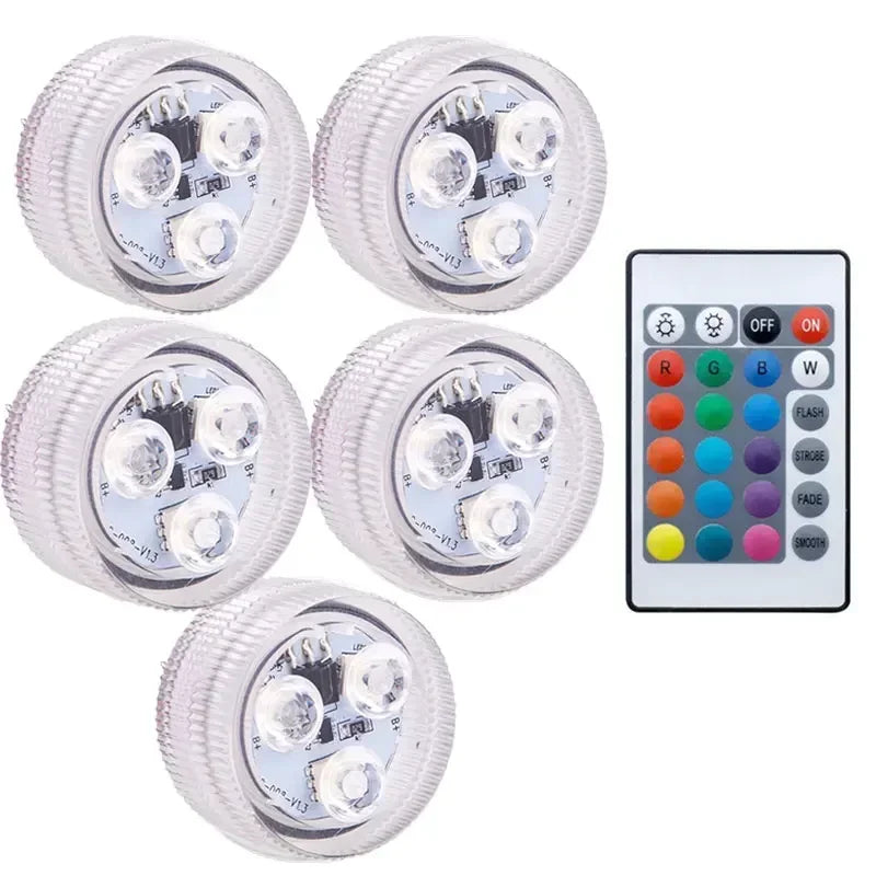 Battery Powered LED Underwater RGB Submersible Lights IP68 Waterproof Swimming Pool Night Atmosphere Lamp Decor Wedding Party