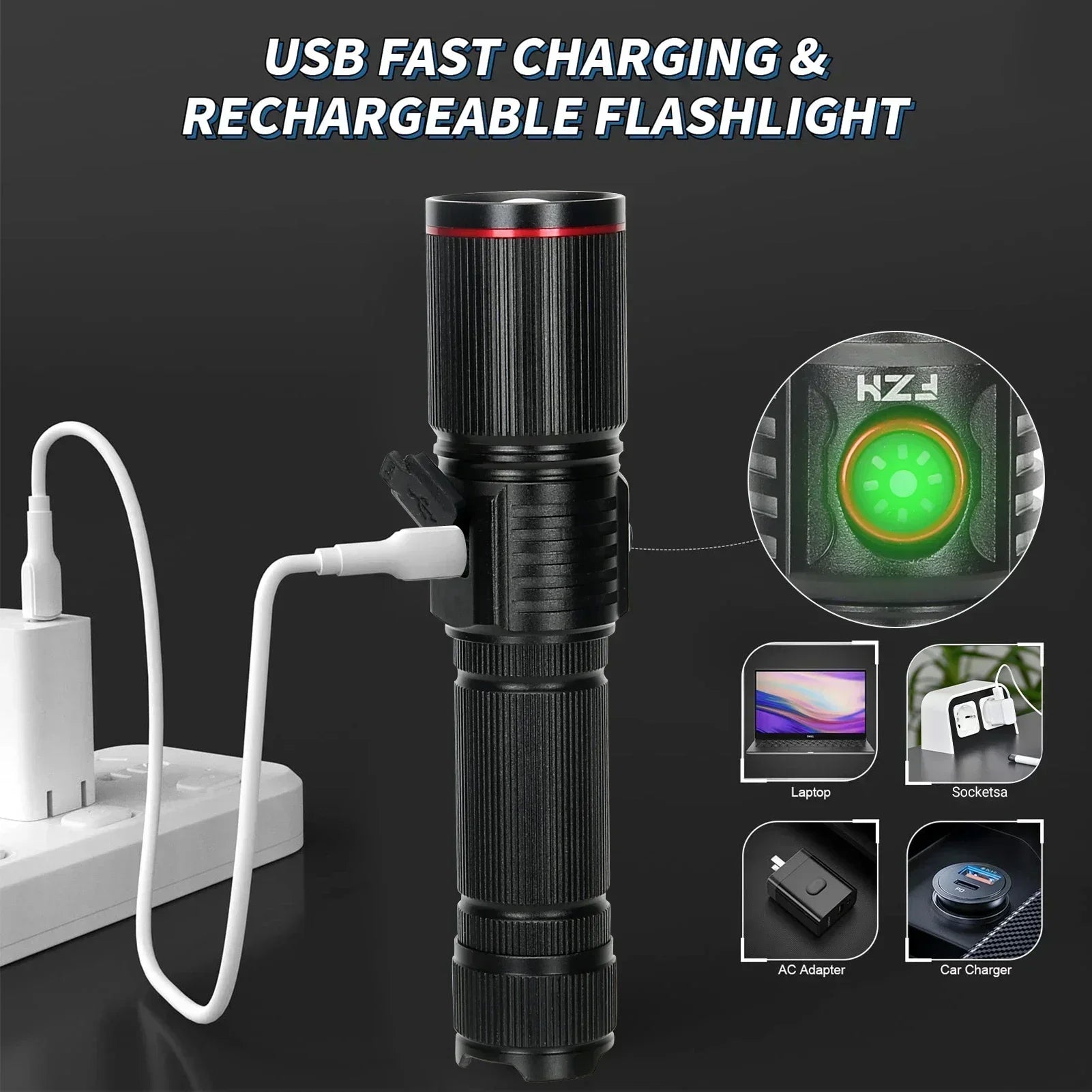 30W  High Bright LED Flashlight High Power Type C Rechargeable Zoom Torch Camping Outdoor Hunting Fishing Walking Lighting Lamp