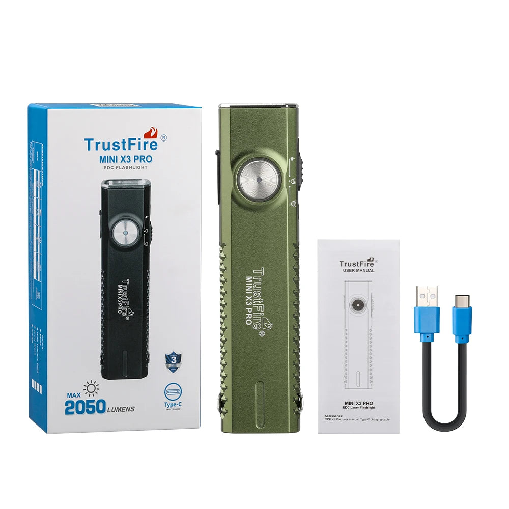 TrustFire MINIX3-PRO 6-in-1 2050 Lumens Rechargeable EDC LED Flashlight With UV Light Pointer Blue Red Light Spotlight Floodlight Pocket Lantern IPX6 Waterproof Flat LED Torch for Camping