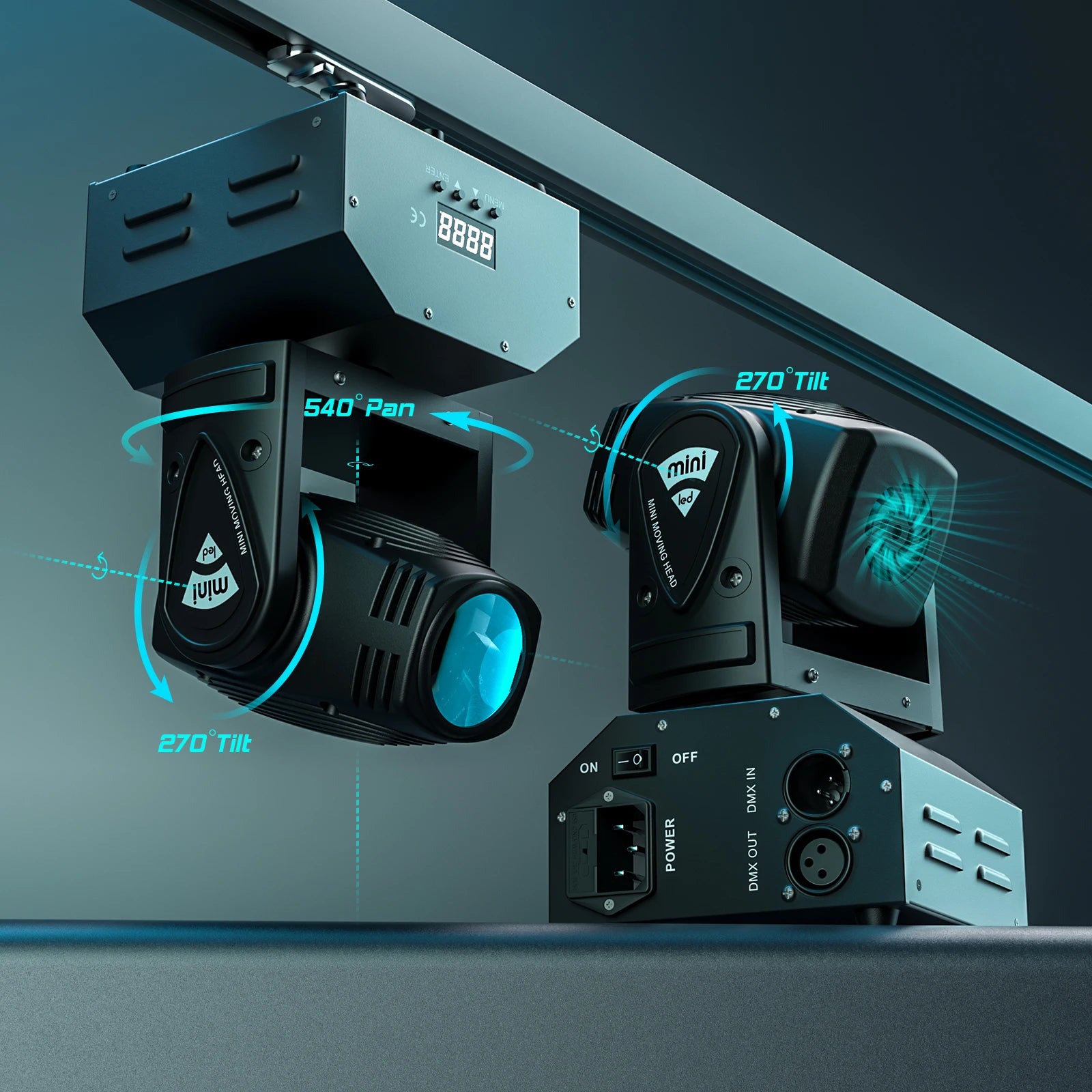 U'King Mini Beam Moving Head Lights 10W RGBW 4IN1 LED Stage Lights DMX512  Spotlight For Wedding Club Christmas Party Bar Show