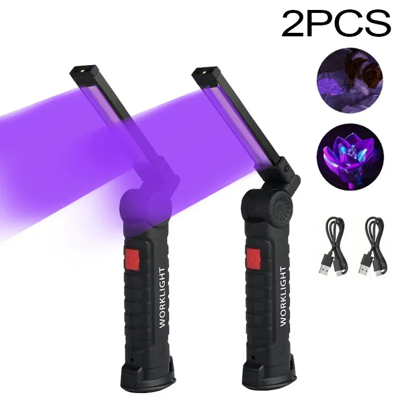 395nm UV Flashlight-Magnetic&Hook Rechargeable 400mAh Blacklight,for Resin Cure,Pet Stain,Scorpion Finding (Portable Foldable)