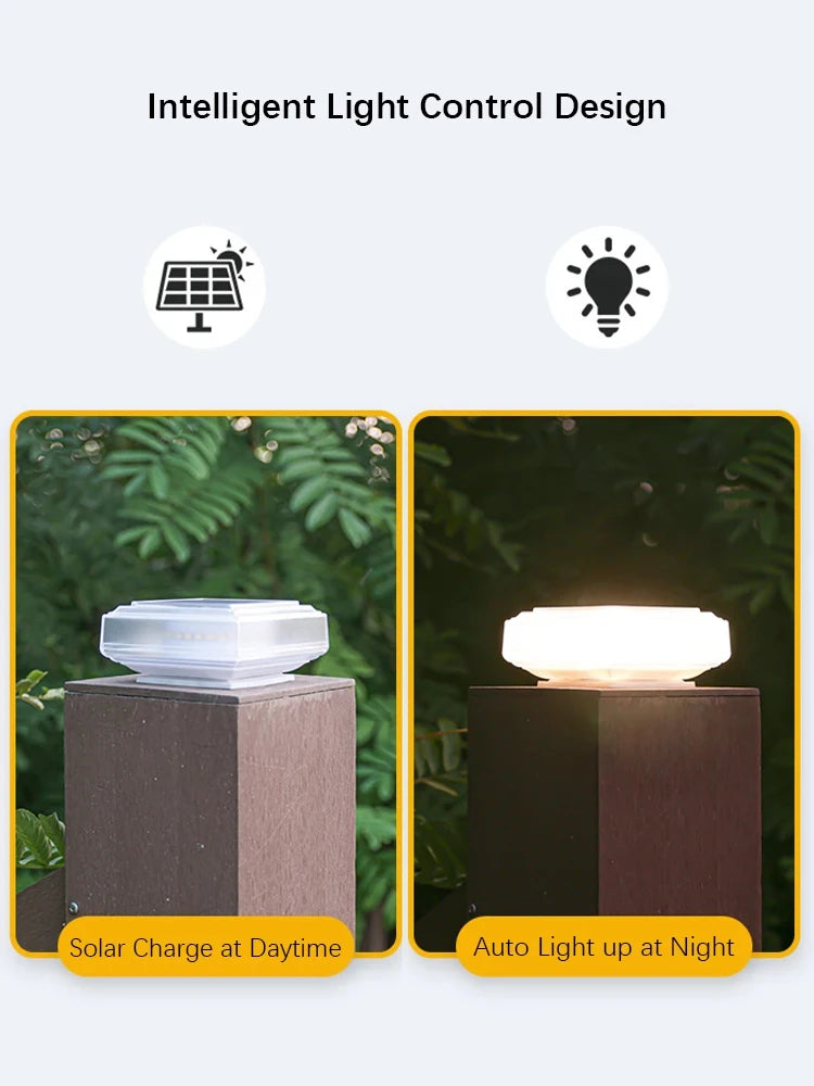 HOMEFISH 30LED Solar Pillar Light Waterproof Post Cap Light Outdoor Fence Post Lamp for Garden Lawn Wooden Posts Camping Decor