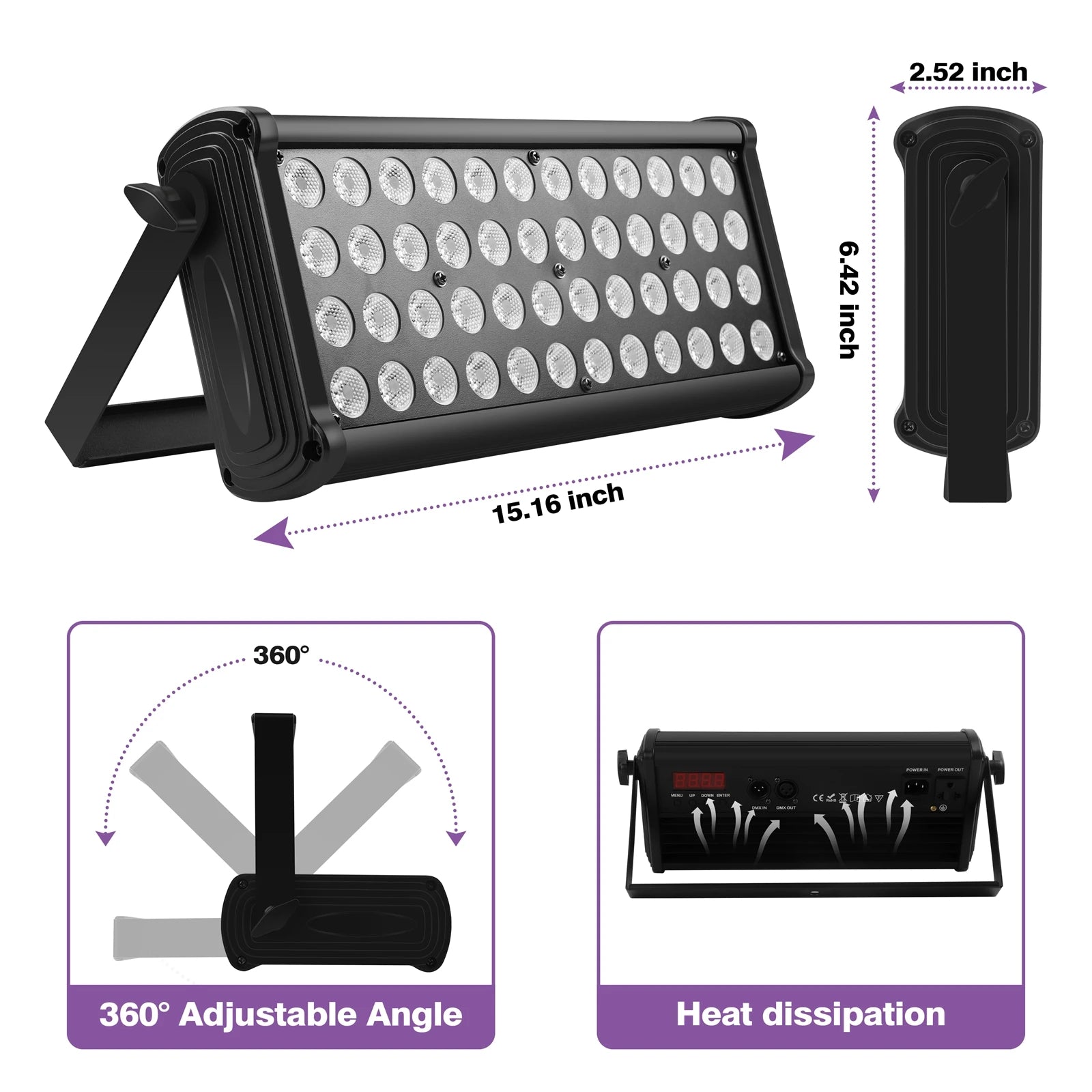U`King 2Pcs 80W Square Wall Wash Light 48LEDs RGB DJ Lights Color Mixing Rainbow Effect Highlights For Outdoor Building Exterior