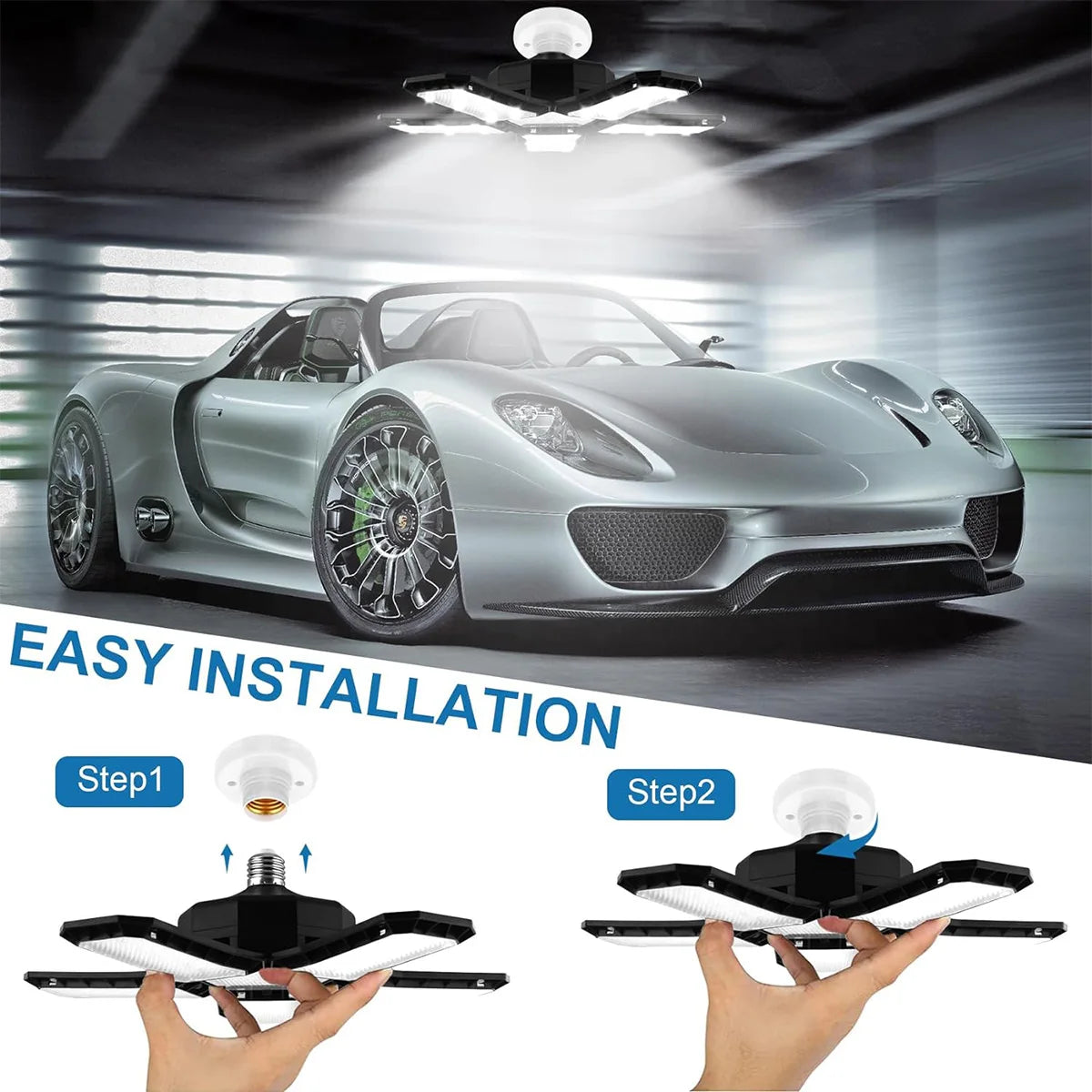 Deformable LED Bulb Garage Light with 3/5/8 Adjustable Panel LED Shop Night Lamp for Workshop Warehouse E26/E27 Ceiling Lighting
