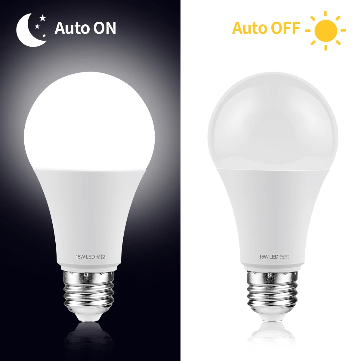 15W E27 LED Light Control Sensor Bulb 110V 220V Auto Dusk ON Dawn OFF LED Lamp Day Night Light For Garden Porch Outdoor Lighting