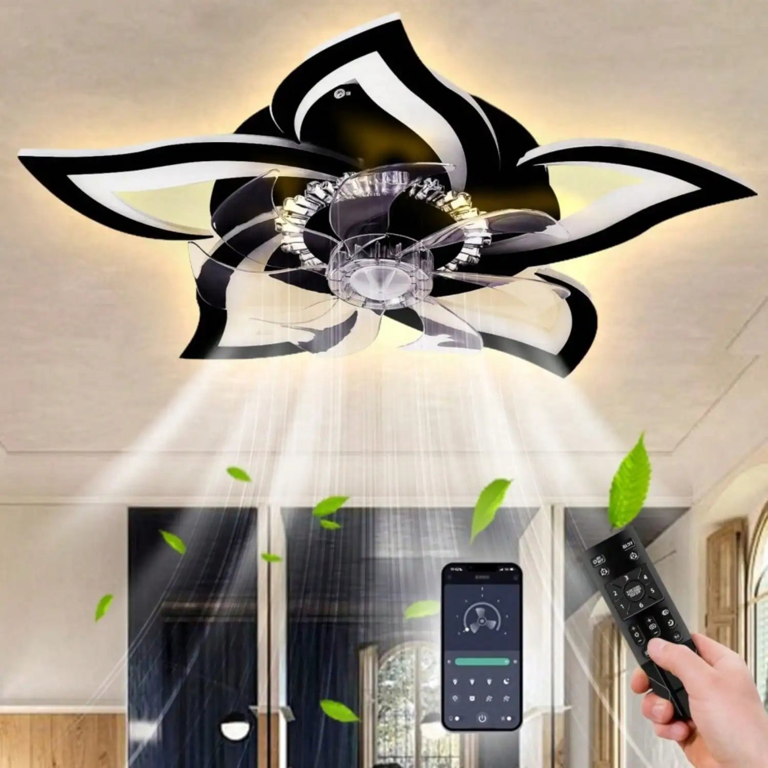 Flush Mount Ceiling Fan with LED Light, Reversible DC Motor 6 Speeds, Stepless Dimmable 3000K-6000K, Timer Setting 1H/2H, Modern Low Profile Fan for Bedroom Living Room Kitchen, 60W