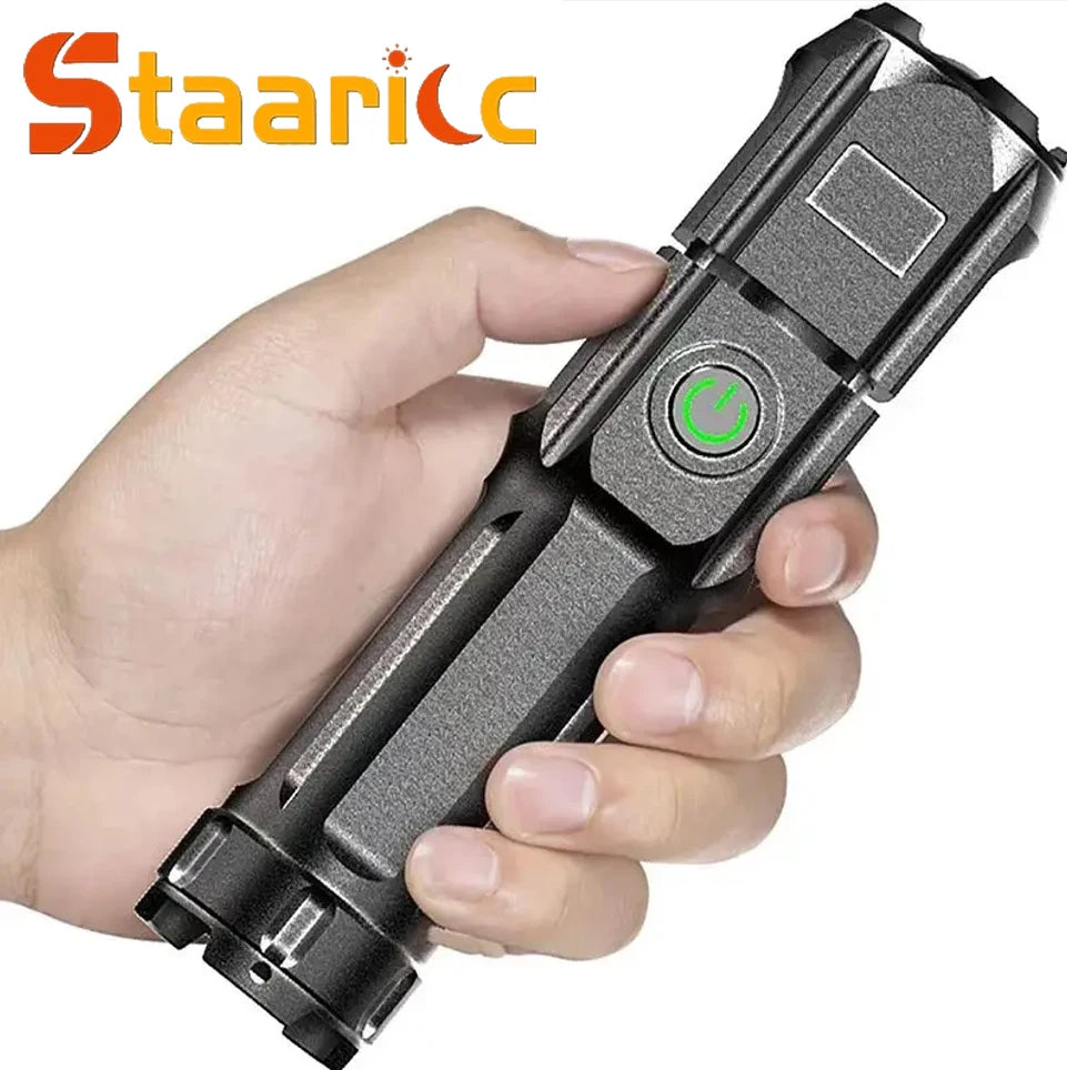 Telescopic Zoom Tactical Flashlights Rechargeable LED Torch 4 Lighting Modes Long-Range Waterproof Camping Fishing Flashlight