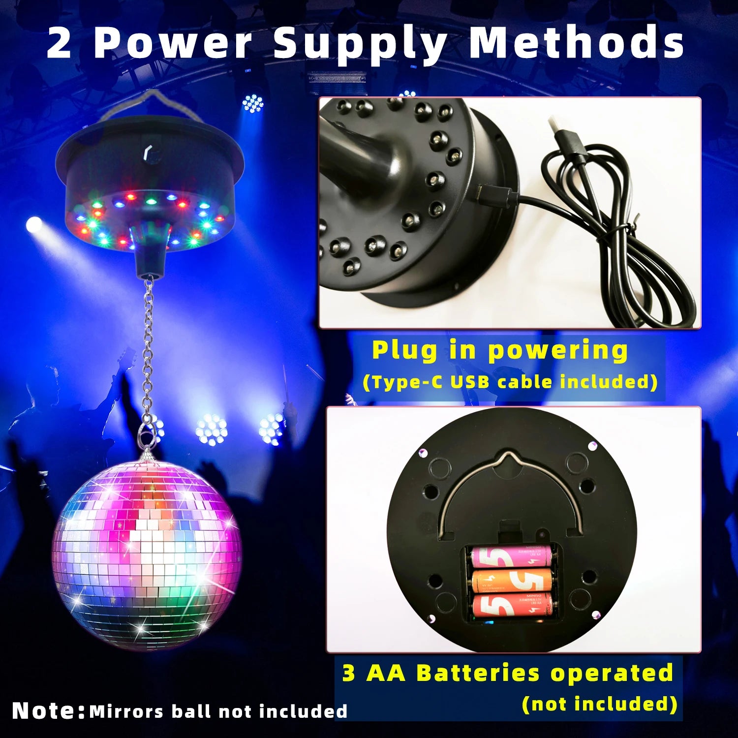 Mirrors Ball Motor with Remote, 5-10 RPM Disco Ball Adjustable Spinner with 23 RGBW LED Rotator with Multi Light Mode