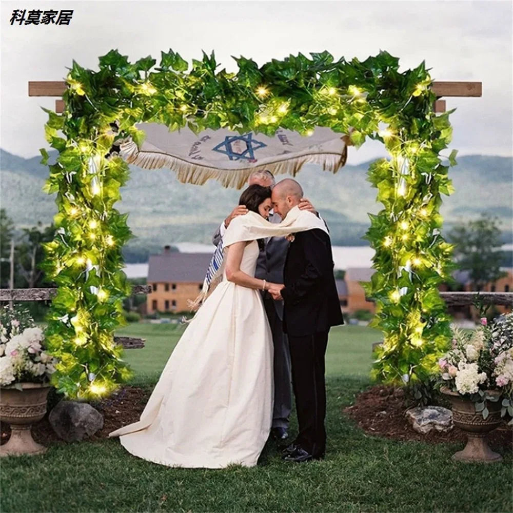 10M/5M/2M Green Leaf Fake Plants String Light Battery Powered Waterproof String Light For Wall House Room Office Birthday Decor