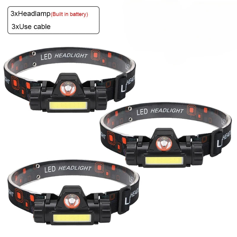 Portable Mini Powerful LED Headlamp XPE+COB USB Rechargeable Hunting Headlight Waterproof Head Torch with Tail Magnetic