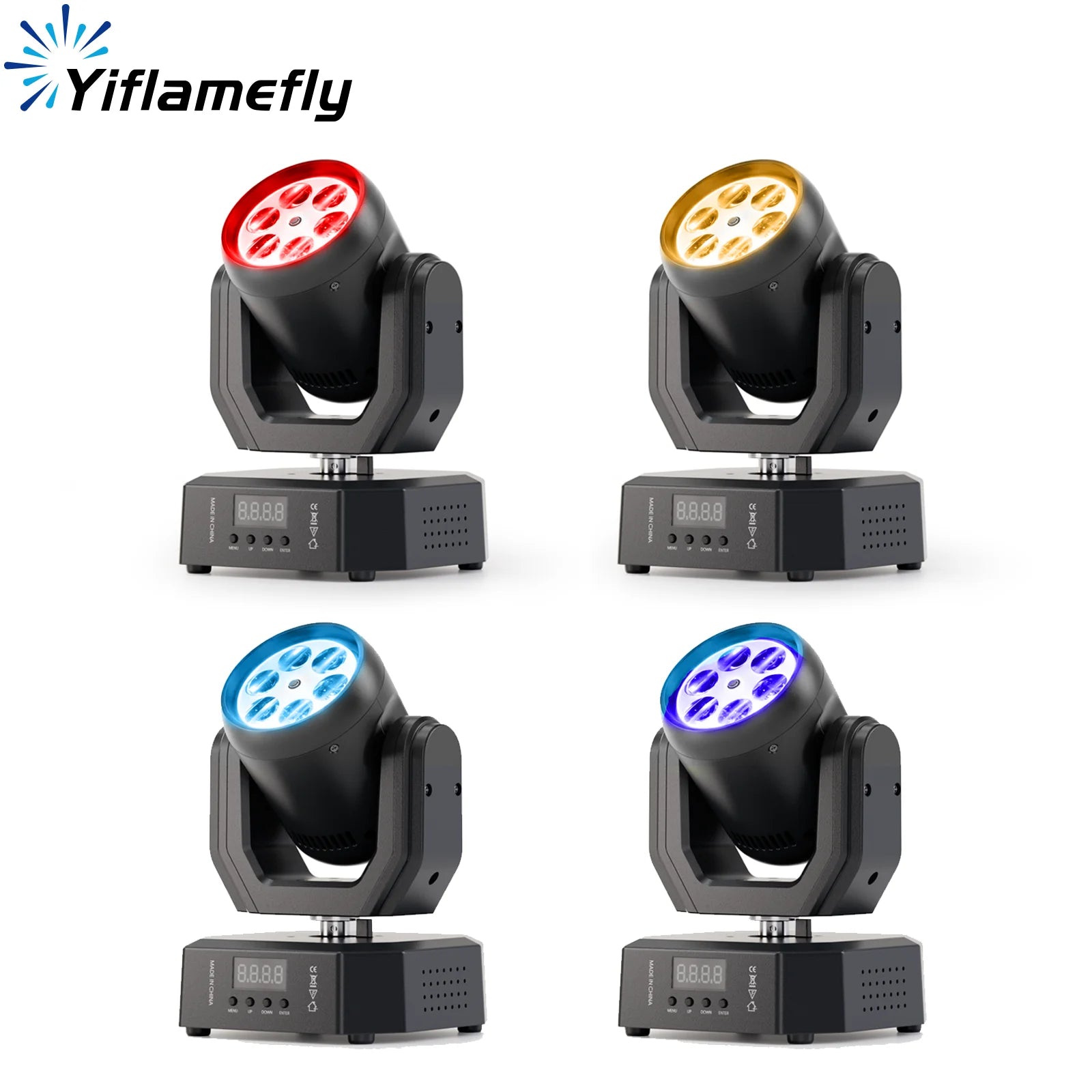 Yiflamefly 1/2/4Pcs Mini 50W Bee Eye Moving Head Lights R/G/B/W/Y/Pink LED Rotating DMX Stage Lights For Wedding Party KTV Bar