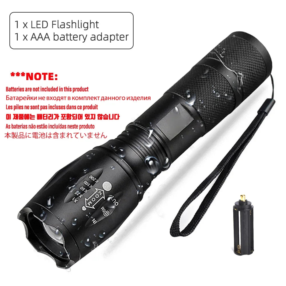 High Power Led Flashlights Camping Torch 5 Lighting Modes Aluminum Alloy Zoomable Light Waterproof Material Use 3 AAA Batteries