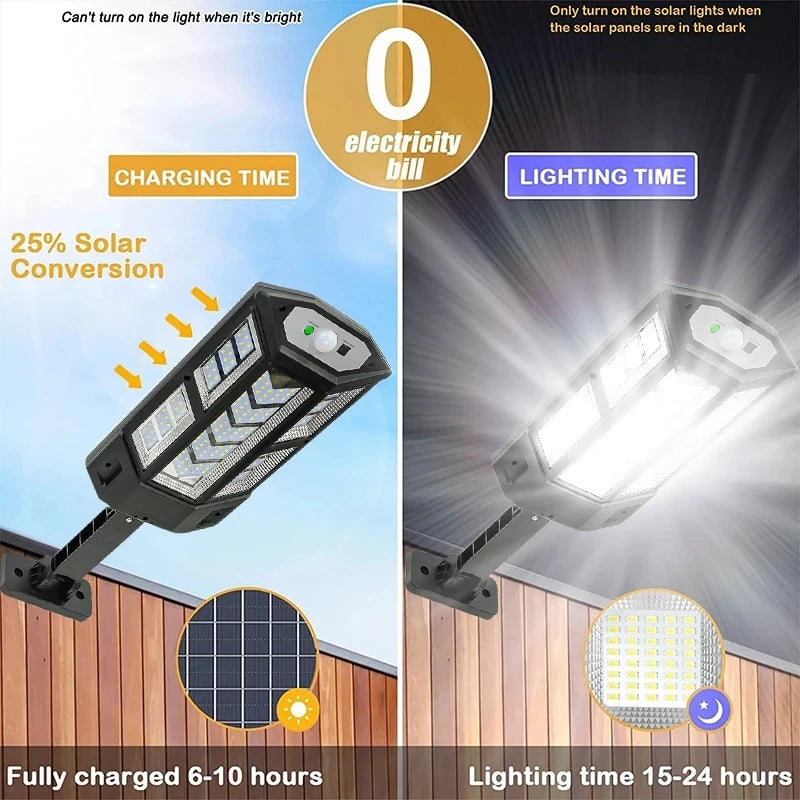 Super Bright Solar Powered Outdoor Lights Motion Sensor LED Wall Lamp Waterproof Security Lighting for Garden Patio Garage Door