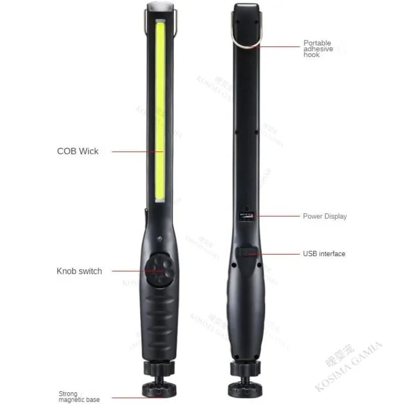 USB Rechargeable COB LED Work Light Magnetic Car Repair Lamp Cordless Emergency Light for Home Garage and Automotive Use