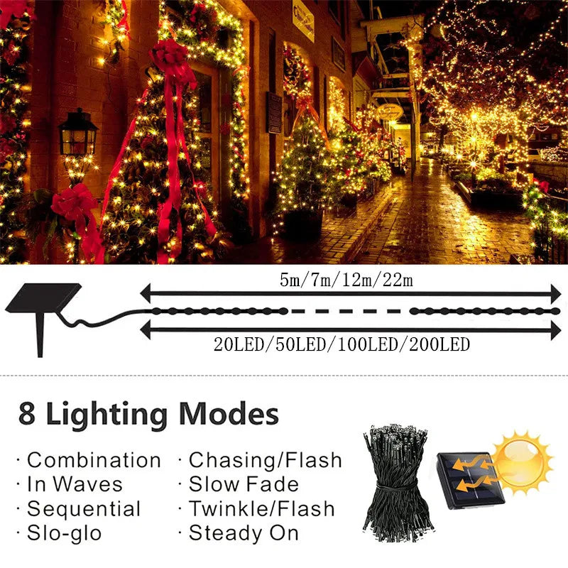 Solar String Light Fairy Outdoor Garden Waterproof Lamp 2025 Christmas Garland Xmas Holiday Party Home Halloween Decoration