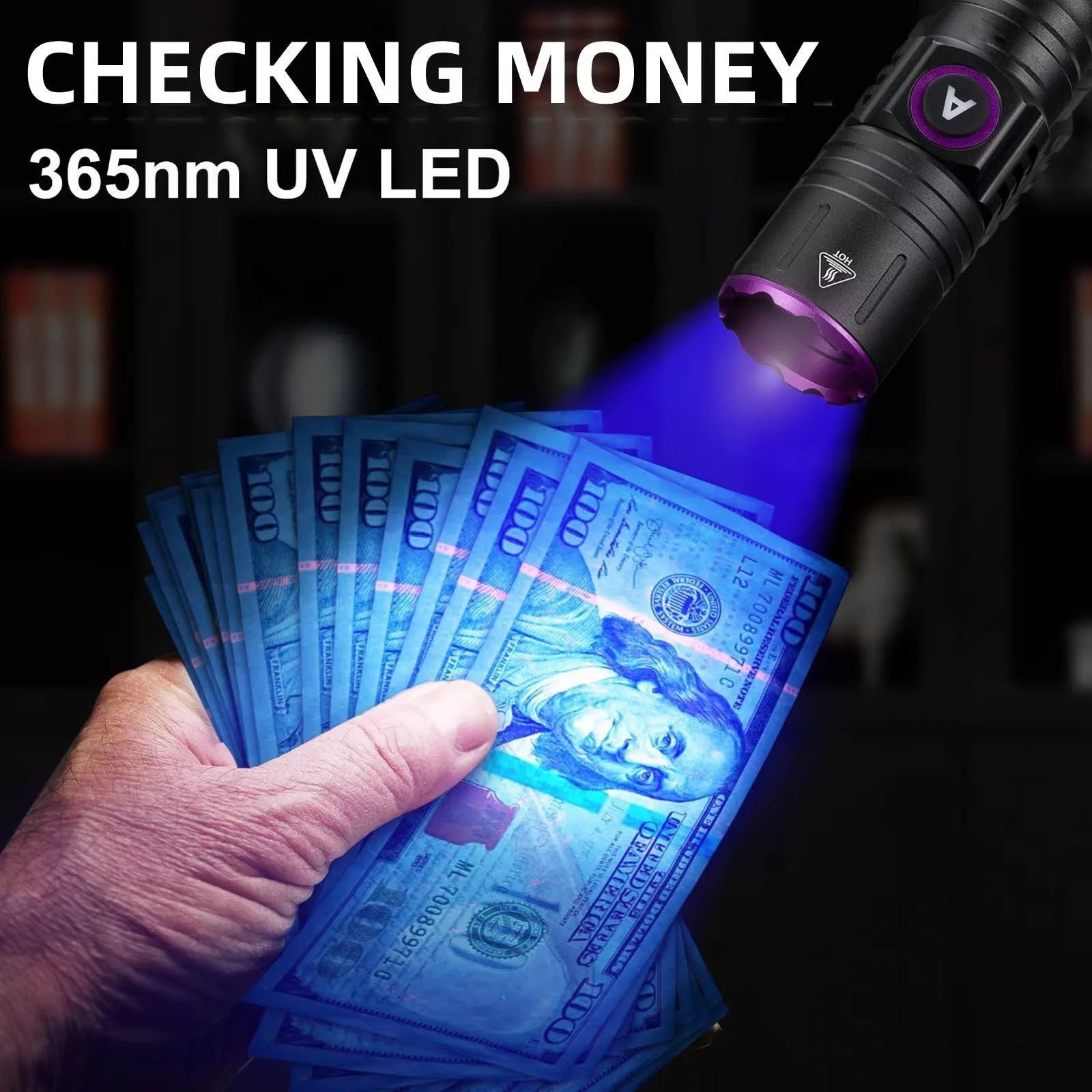 3x365nm UV LED Flashlight High Power Blacklight USB Rechargeable CatDog Pet Stain Tinea UV Glue Curing Scorpion Lamp Torch