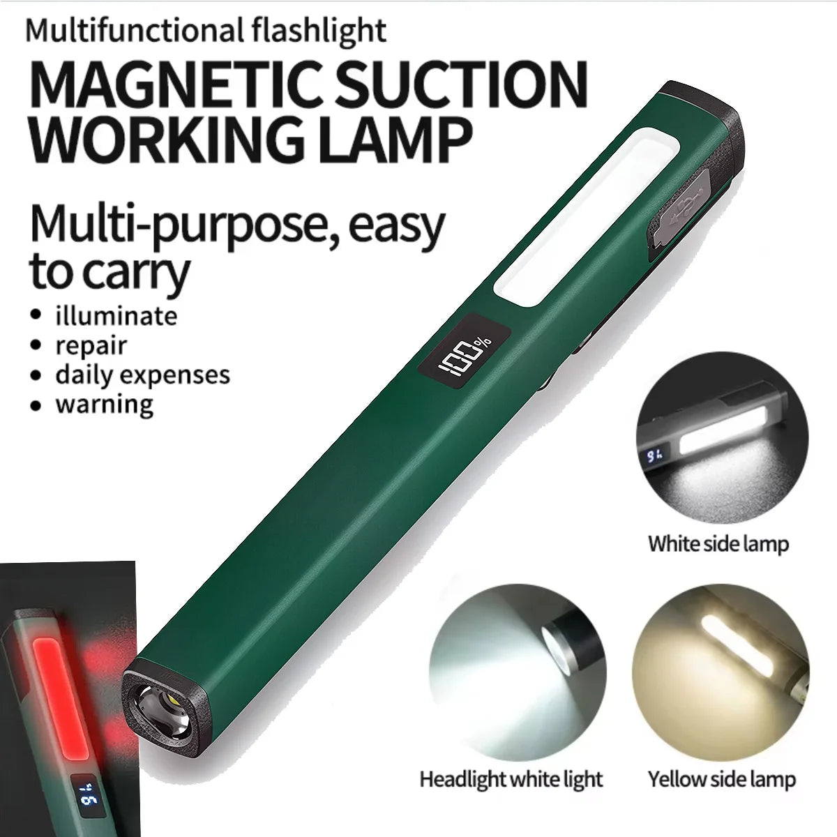 Powerful LED Work Light Car Garage Mechanic Lamp Magnetic USB Rechargeable Pen Clip Torch Flashlight Work Lnspection Light